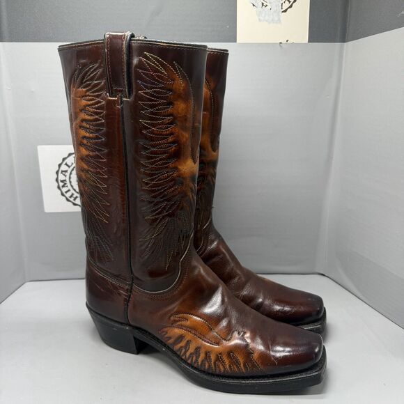 Vintage Wrangler Phoenix Cowboy Boots Mens 8.5D Brown Leather Western Made USA main image 8